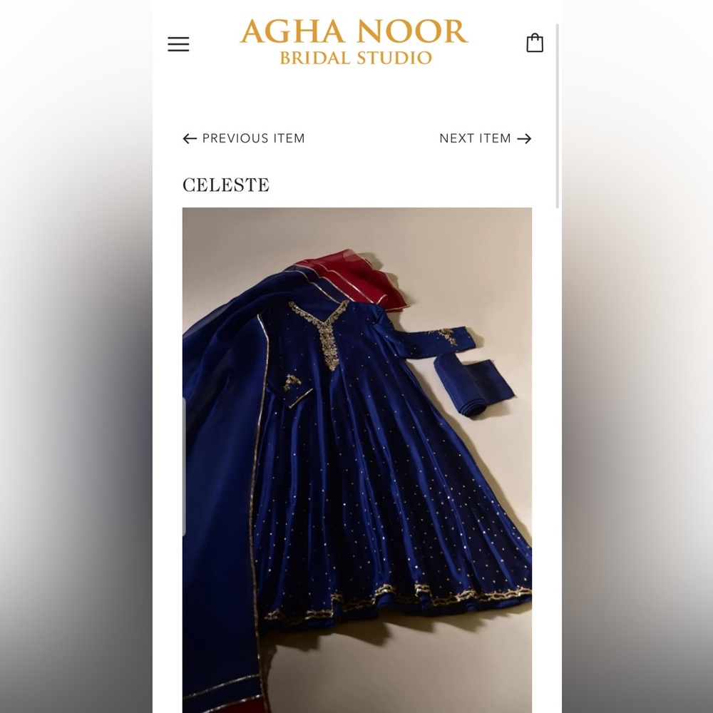 Pakistani Designer Agha Noor blue gown style evening dress